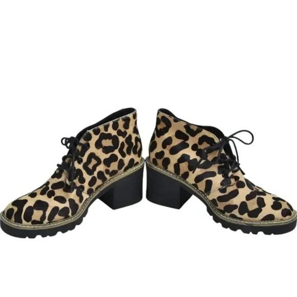 TopShop Chunky Heel Boots NWOT  Calf Hair Leopard Brown Black Booties Size 37 - Picture 6 of 12